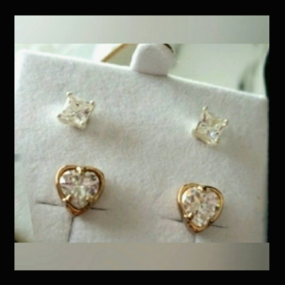 Earrings Brilliant Cuts Princess 925 SS & Heart Shape Rose Gold/Sterling NWT - Picture 6 of 6